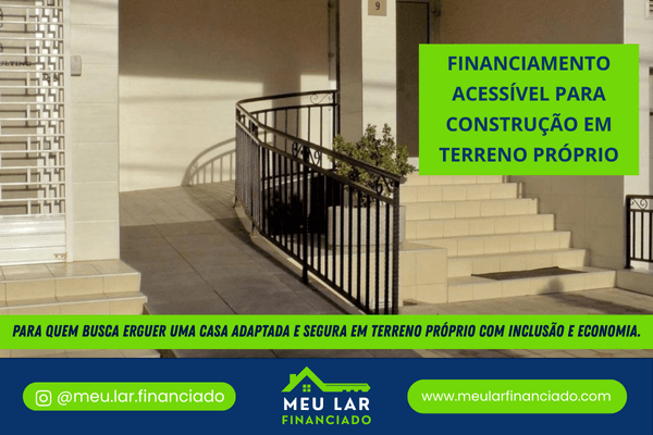 Entrada de casa com rampa de acessibilidade ao lado de escada, simbolizando financiamento acessível para construção segura e adaptada.