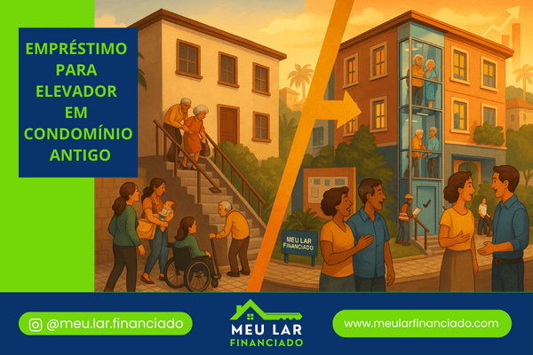 Antes e depois da instalação com empréstimo para elevador em condomínio antigo, promovendo acessibilidade, inclusão e valorização do imóvel.