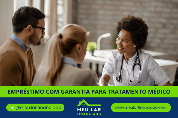 Casal conversa com médica sobre possibilidades de tratamento, ilustrando a segurança do Empréstimo com Garantia de Imóvel para Tratamento Médico.