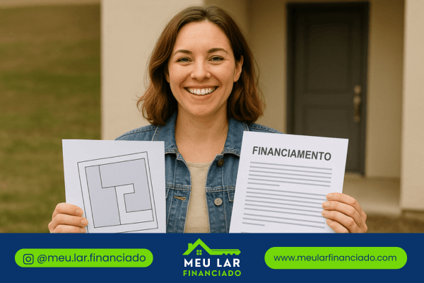 Pessoa segurando planta de terreno com contrato em mãos, simbolizando financiamento terreno urbano residencial Caixa